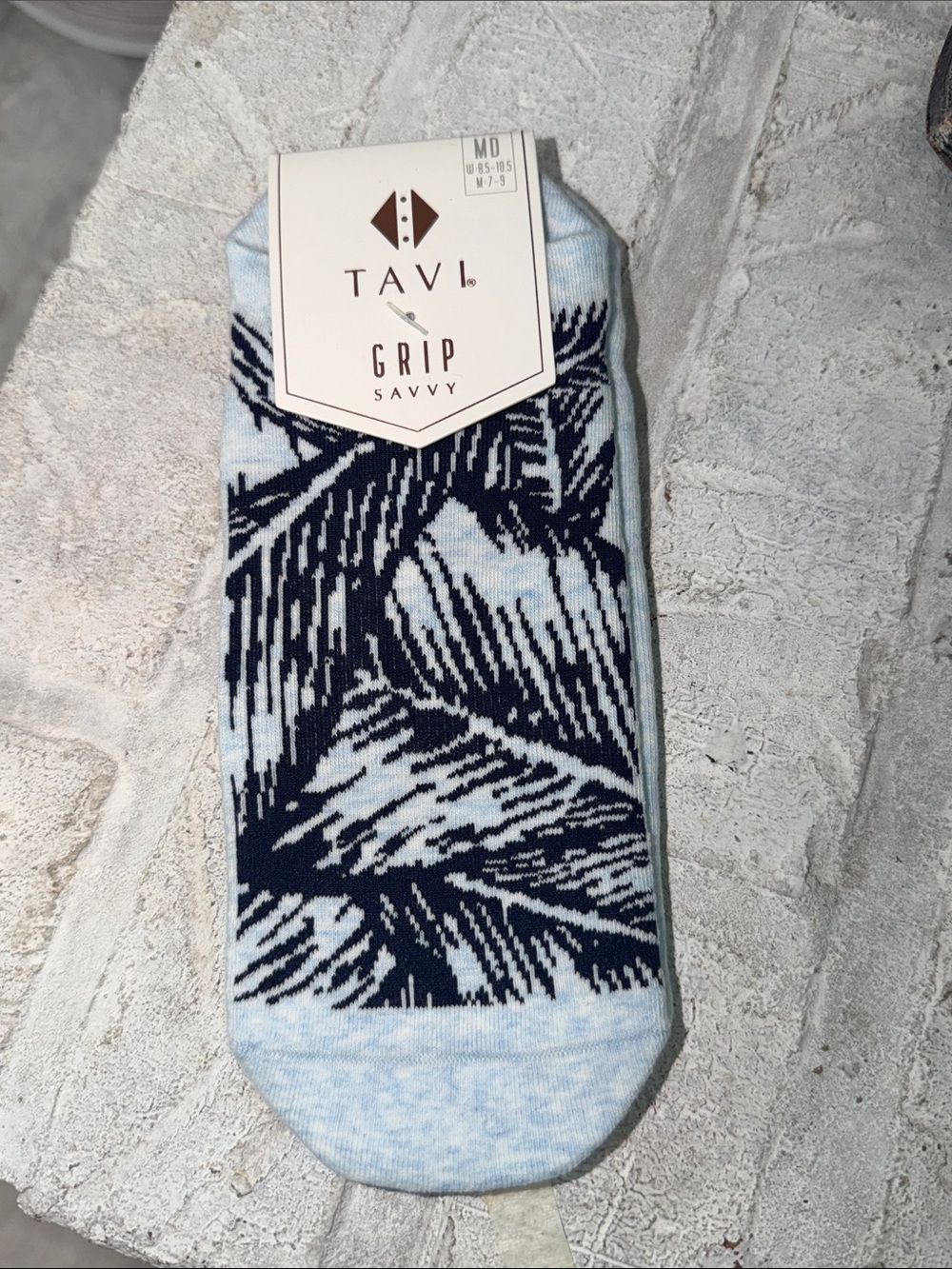 Tavi Grip Savvy Light Blue & Navy Palm Patterned Casual Socks